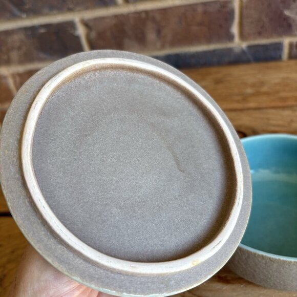 Aqua Taupe Winfield Pottery Covered Soup Chili Personal Casserole Dish Pasadena - Picture 6 of 13